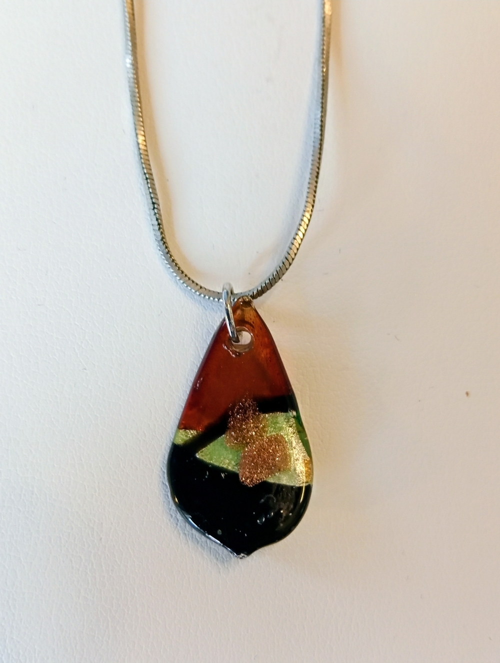 Lia Sophia Teardrop Dichroic Fused 20 Glass Pendant SilverTone Chain Claw Clasp
